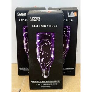 3pk Feit Electric LED Fairy Bulb Merlot Bottle White Twinkle Effect Medium Base